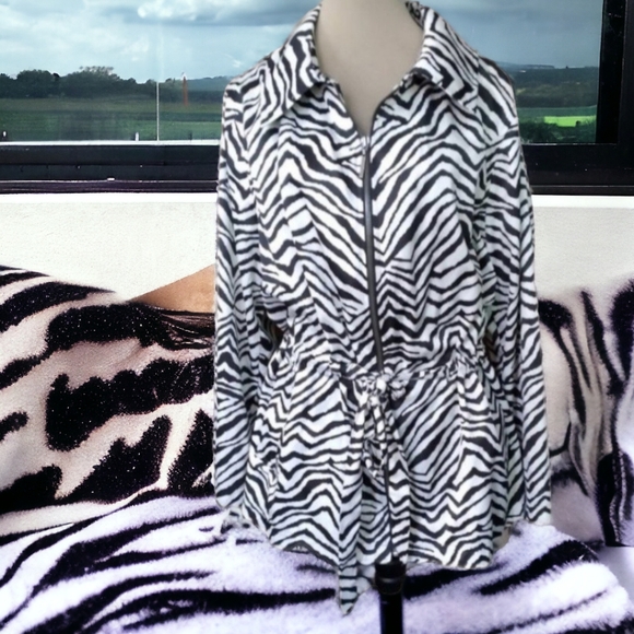 Vtg DANA BUCHMAN 90's Zebra Print Jacket by Dana Buchman Size 2X - Picture 1 of 7